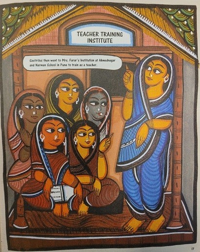 Illustration by Sumon Chitrakar, from "Savitraibai, Journey of a Trailblazer" (Azmi Premji University) Savitrabai Phule